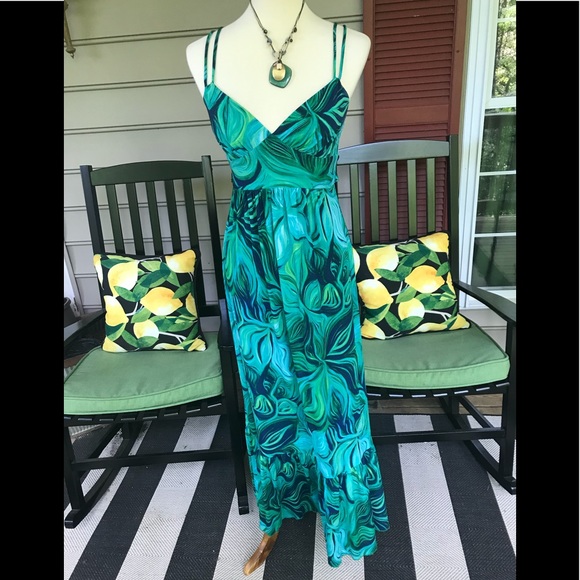 Bisou Bisou Dresses & Skirts - Bisou Bisou Green & Blue Maxi Dress Size 6